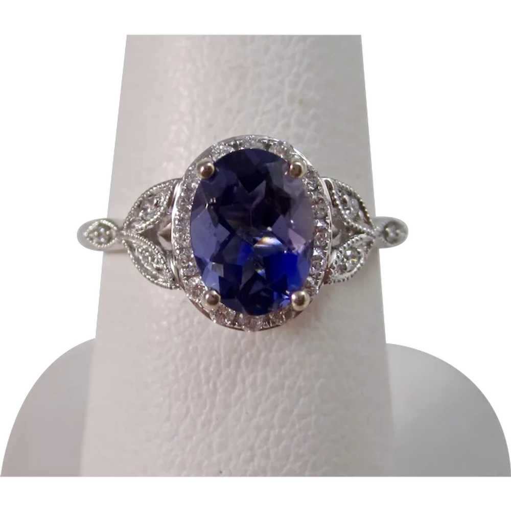 Vintage Estate Natural Iolite & Diamond Ring 14K - image 1