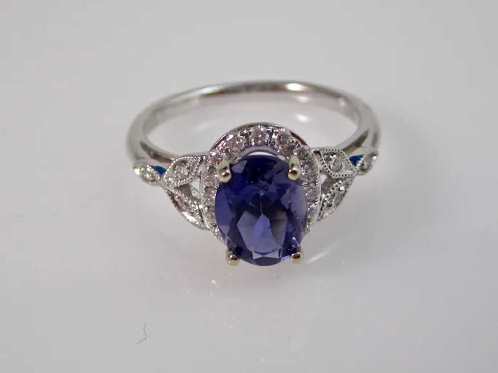 Vintage Estate Natural Iolite & Diamond Ring 14K - image 2