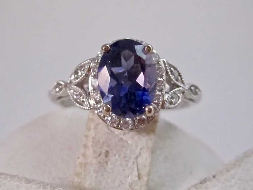 Vintage Estate Natural Iolite & Diamond Ring 14K - image 3