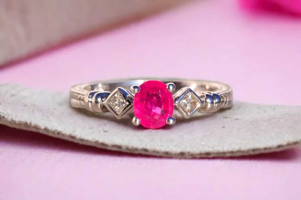 Oval Natural Ruby and Natural Diamond Ring in Whi… - image 10