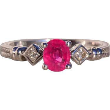 Oval Natural Ruby and Natural Diamond Ring in Whi… - image 1