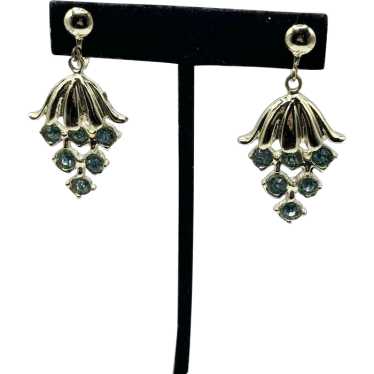 Vintage blue rhinestone dangle drop earrings - image 1