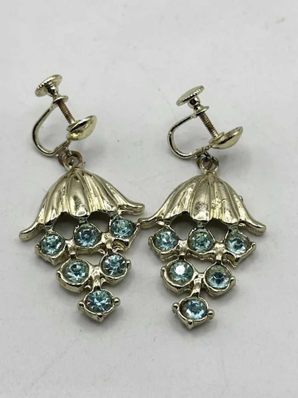 Vintage blue rhinestone dangle drop earrings - image 3