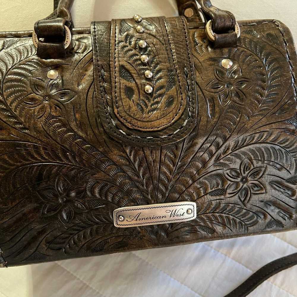 American West Brown tooled structured leather bag - image 2