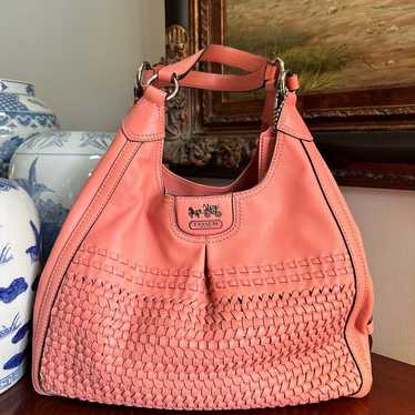 COACH Madison Woven Carrie Salmon Leather Bag