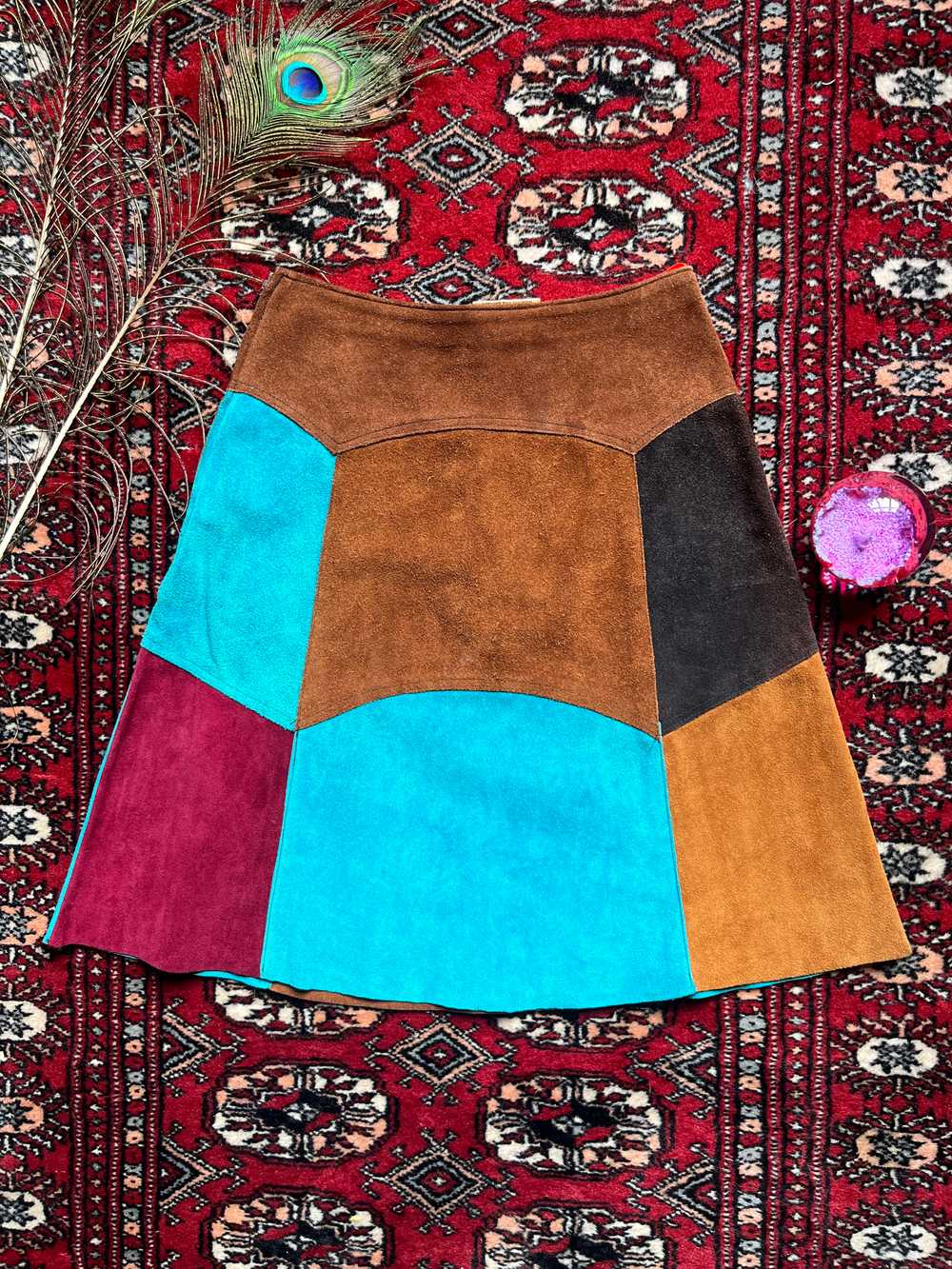 Across the Universe 1960s Patchwork Suede Mini Sk… - image 2