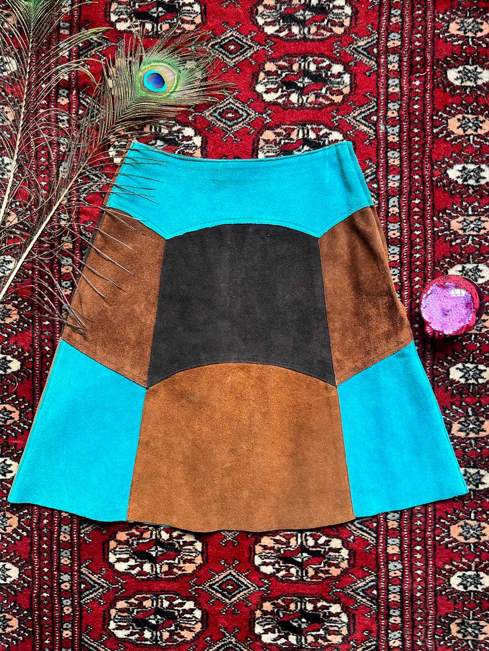 Across the Universe 1960s Patchwork Suede Mini Sk… - image 3