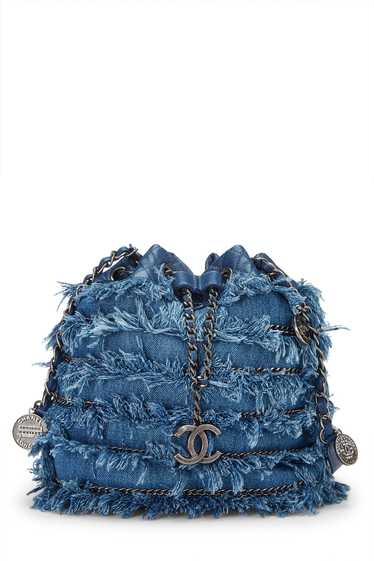 Blue Denim Fringe Bucket Bag