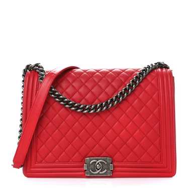 CHANEL Calfskin Quilted Large Boy Flap Red