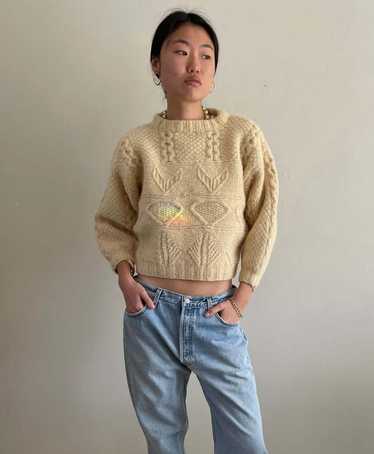 Cropped wool hand knit sweater
