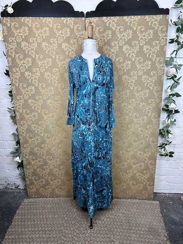 B40” 1970s Homemade Blue Psychedelic Print Maxi D… - image 1