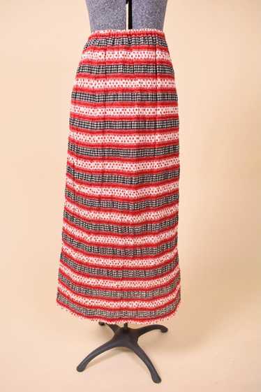 B&W Gingham and Red Polka Dot Tiered Maxi Skirt, M