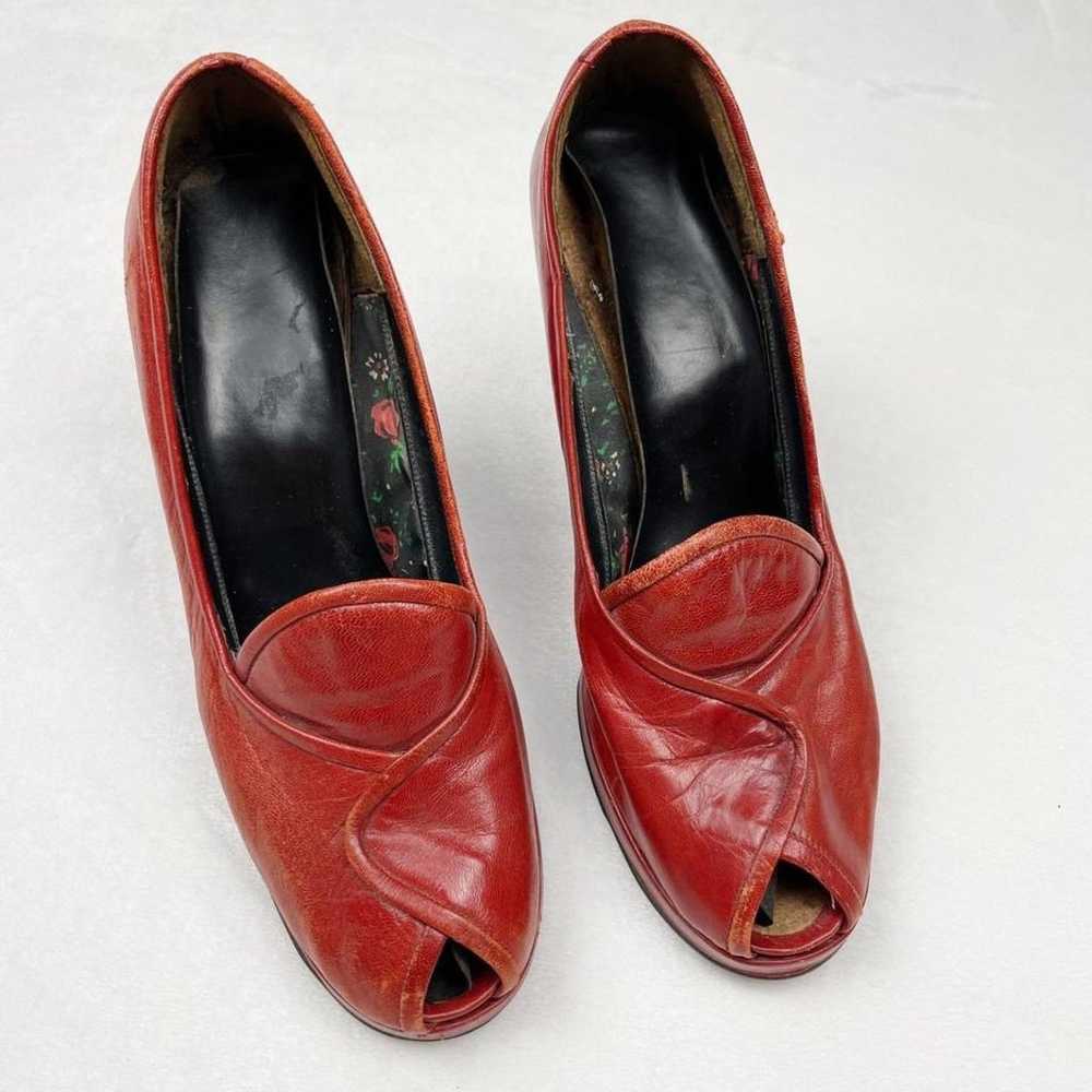 Vintage Authentic 1940s Red Leather Wedge Heels - image 2
