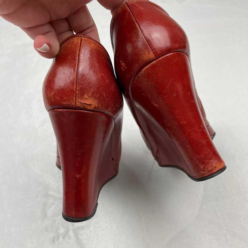 Vintage Authentic 1940s Red Leather Wedge Heels - image 7