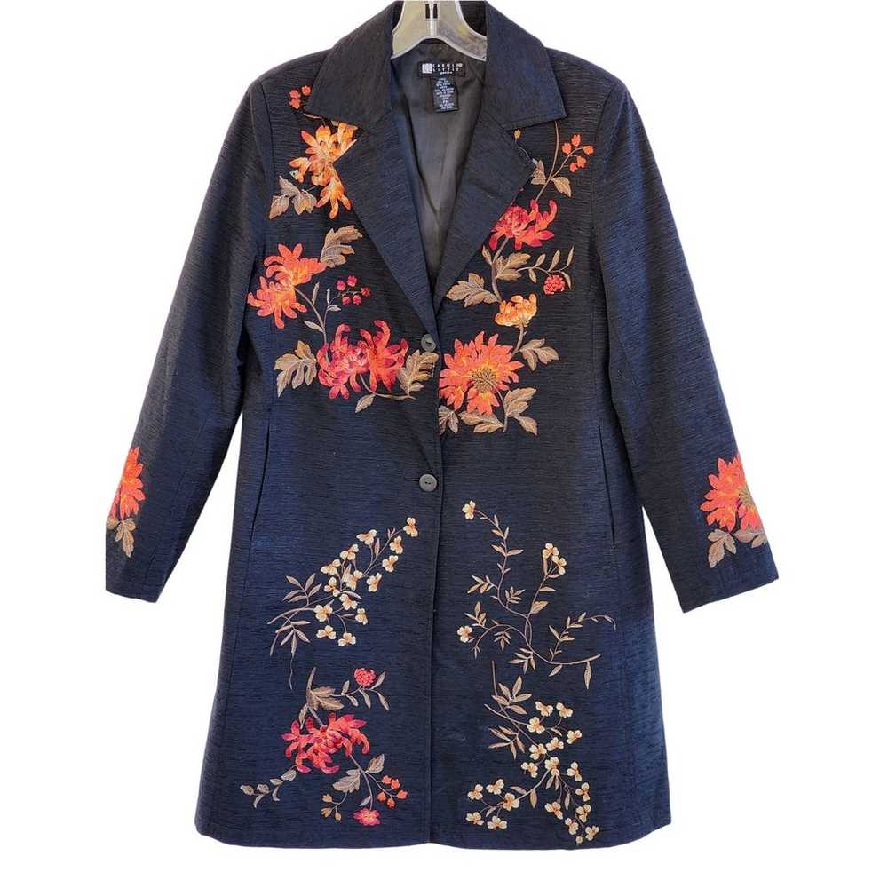 Vintage Carole Little Jacket Size PM Silk Black F… - image 1