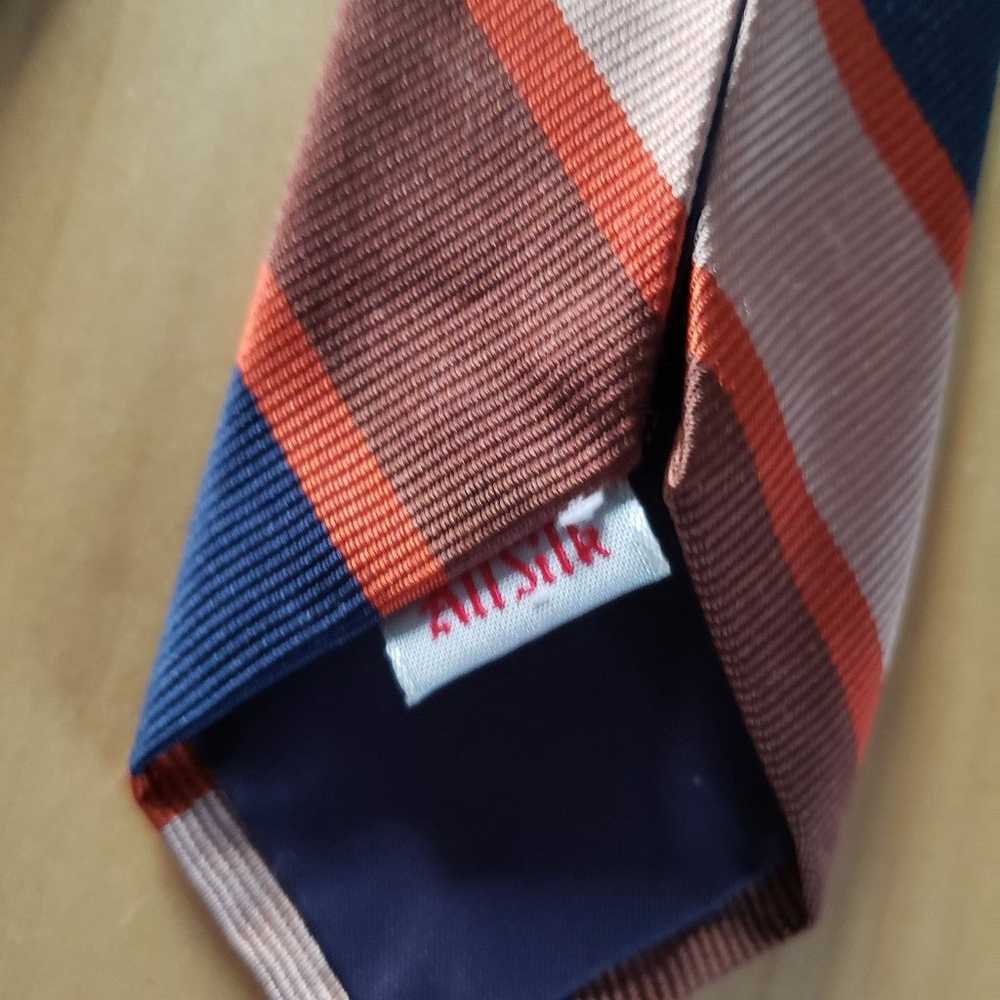 Vintage 80s Silk Orange, Blue, and Brown Striped … - image 3