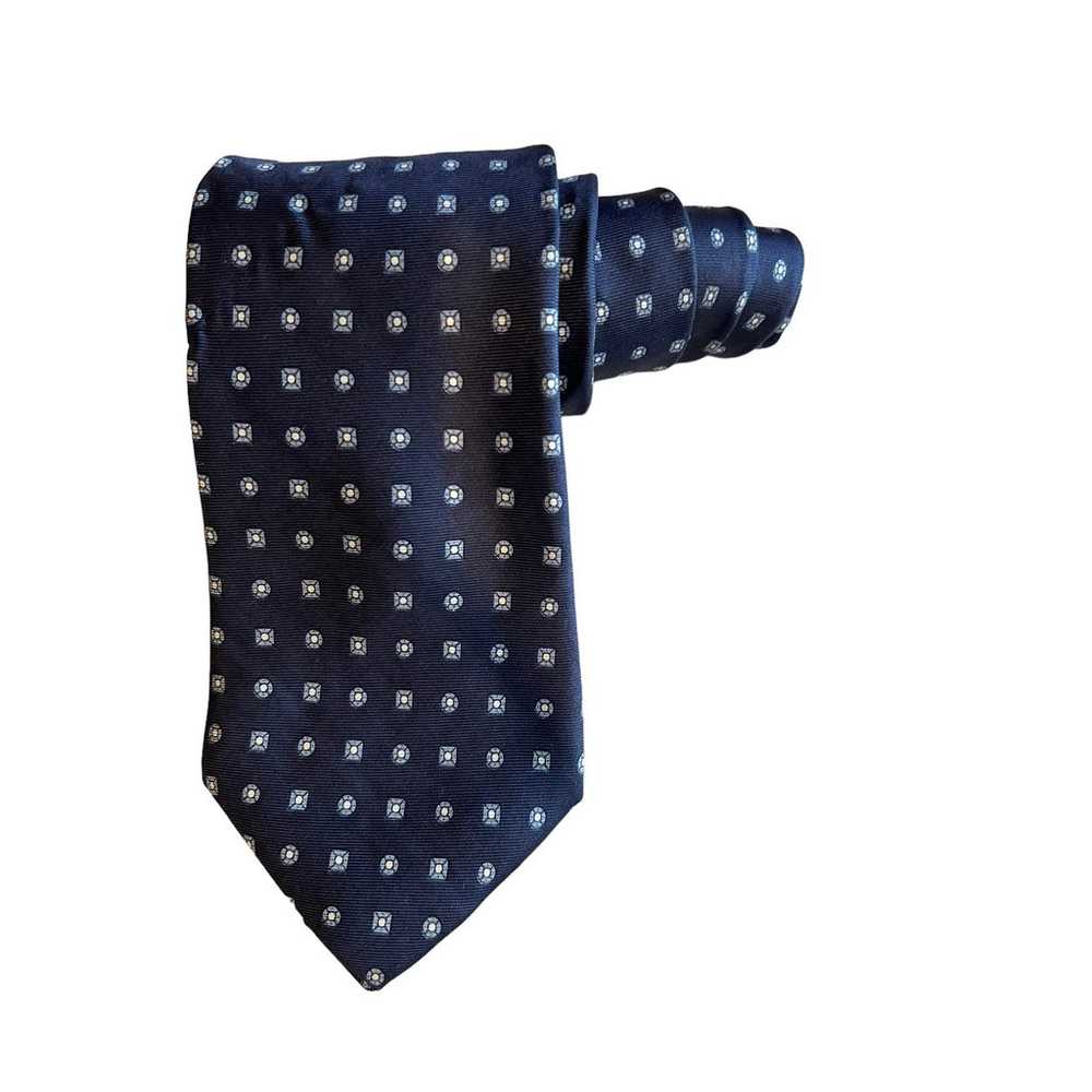 Vintage GANT Navy blue print silk tie - image 1