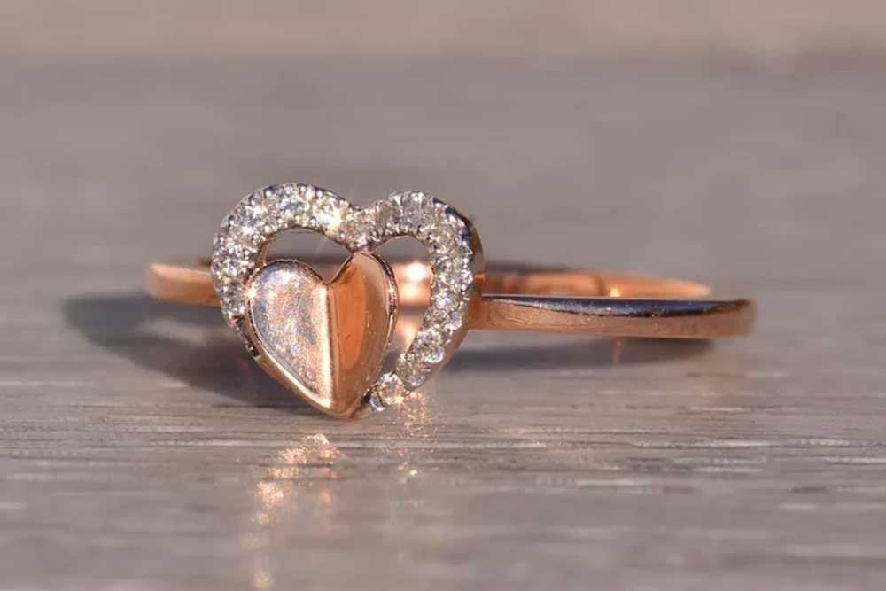 Gabriel and Co Double Heart and Diamond Ring in R… - image 2