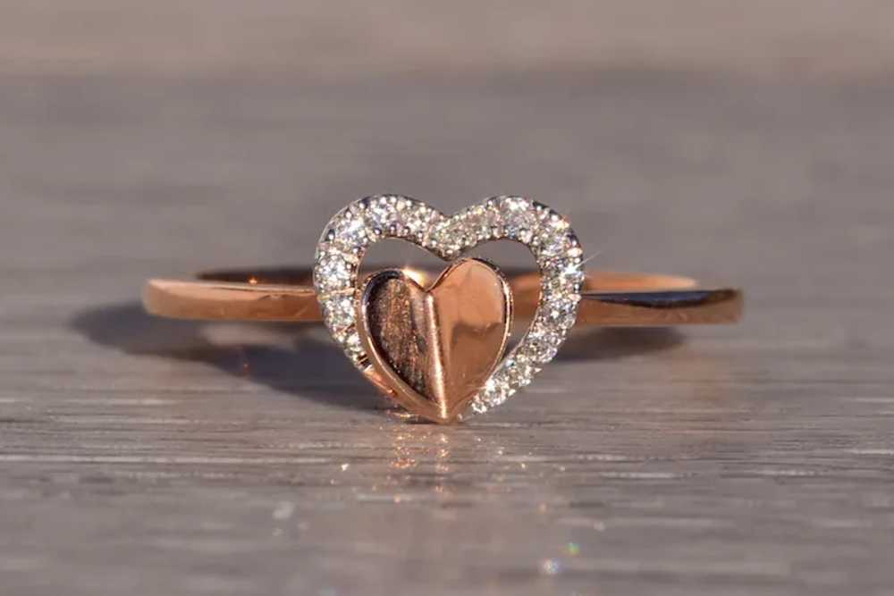 Gabriel and Co Double Heart and Diamond Ring in R… - image 6