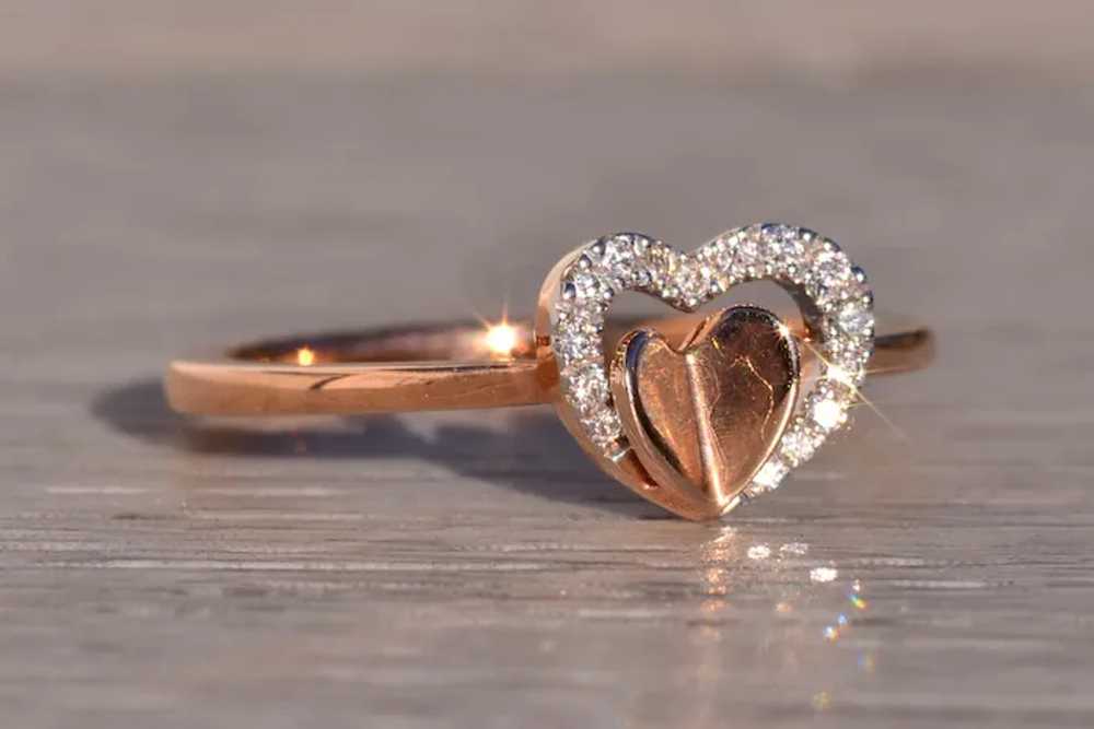 Gabriel and Co Double Heart and Diamond Ring in R… - image 7