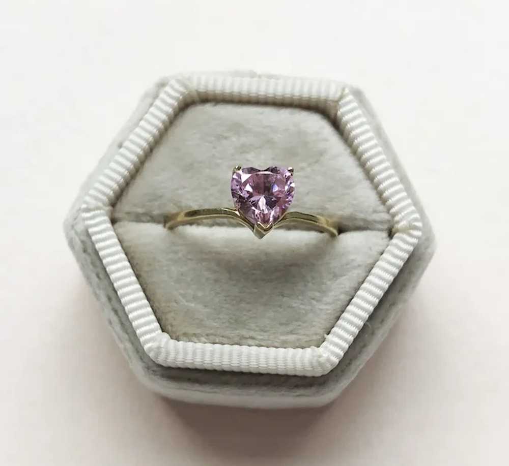 Pink heart cz ring solid 10K gold, cute romantic … - image 10