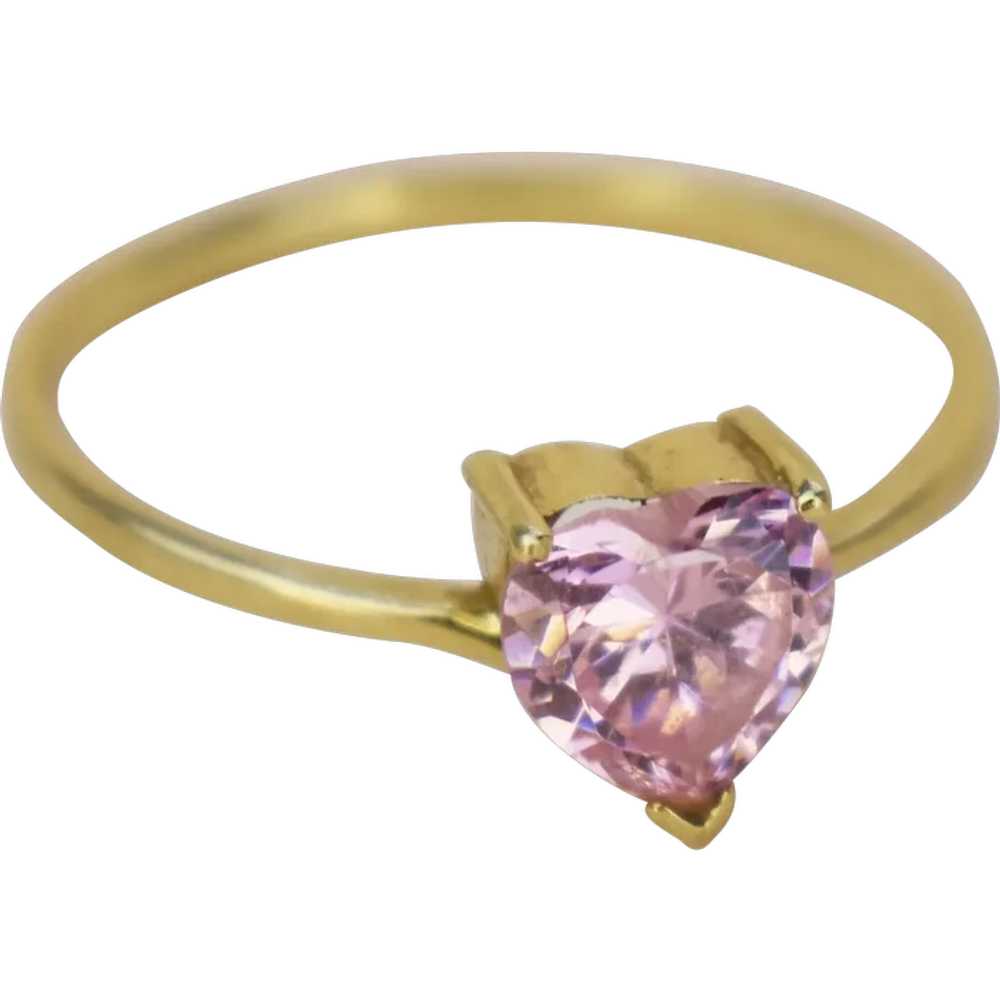 Pink heart cz ring solid 10K gold, cute romantic … - image 1