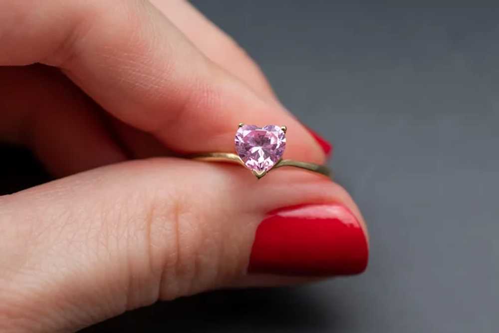 Pink heart cz ring solid 10K gold, cute romantic … - image 2