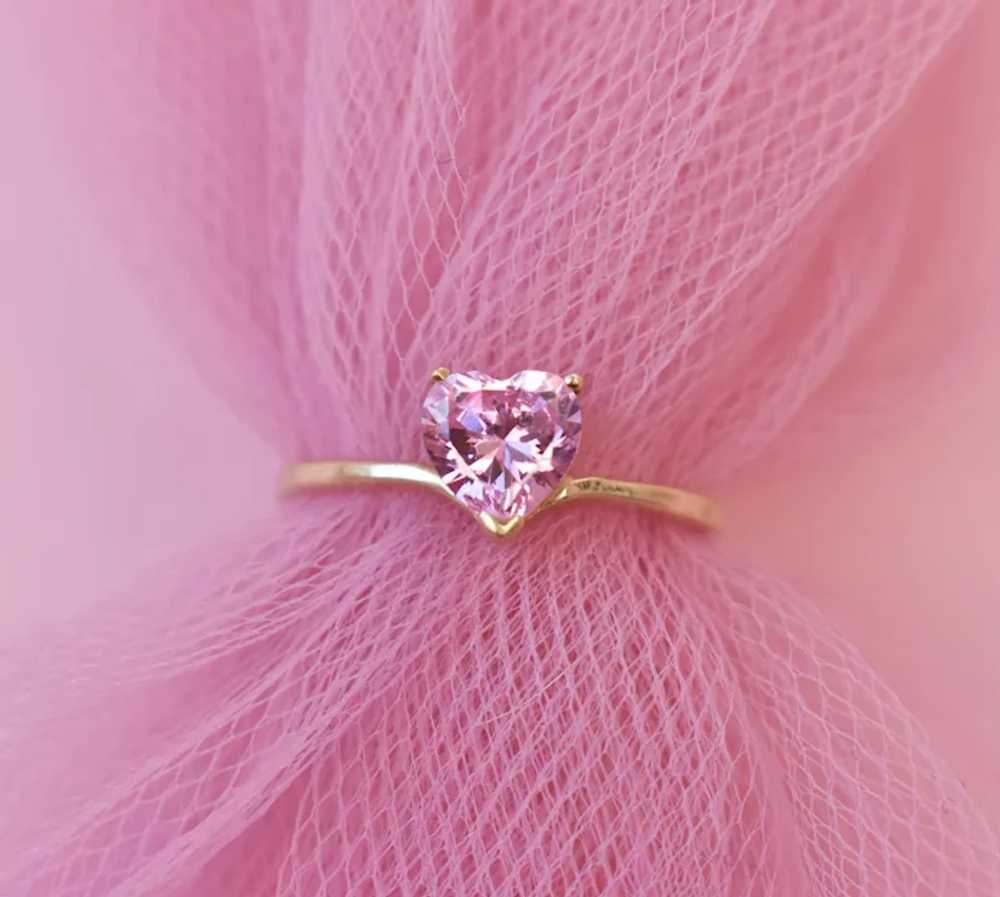 Pink heart cz ring solid 10K gold, cute romantic … - image 3