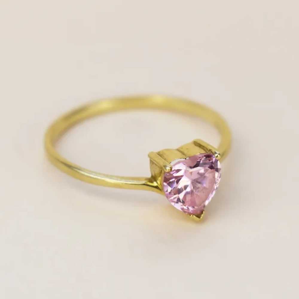 Pink heart cz ring solid 10K gold, cute romantic … - image 6