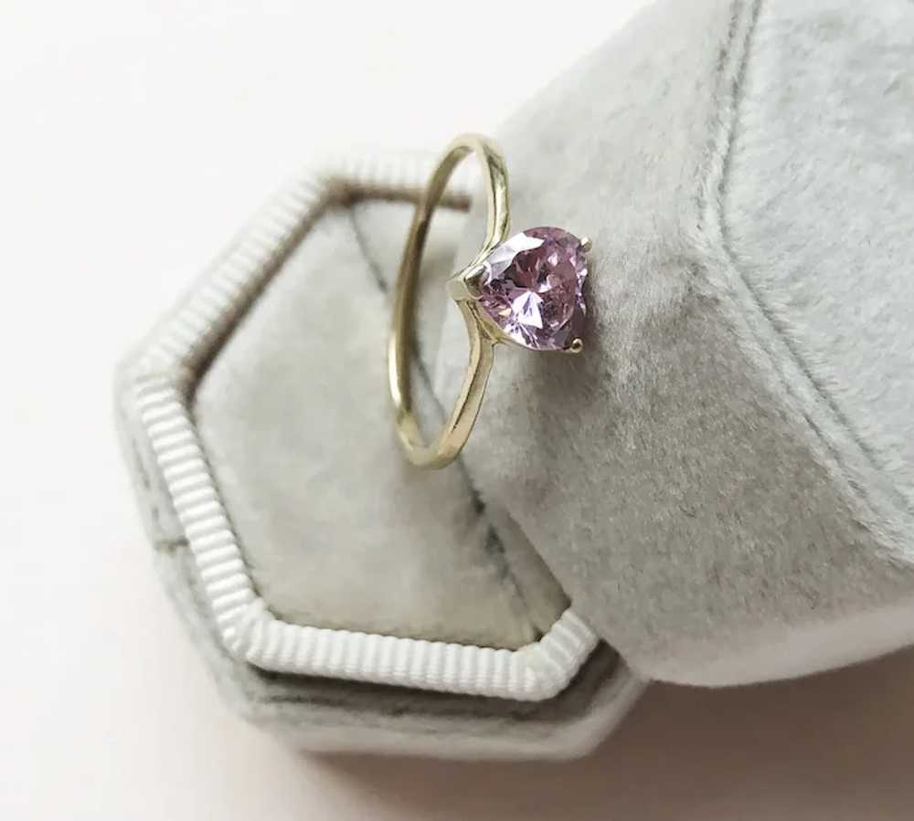 Pink heart cz ring solid 10K gold, cute romantic … - image 7