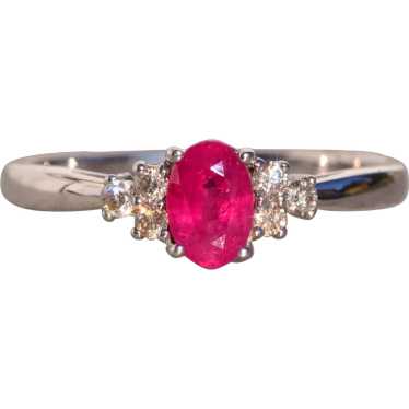 Oval Vivid Ruby and Natural Diamond Ring in White 