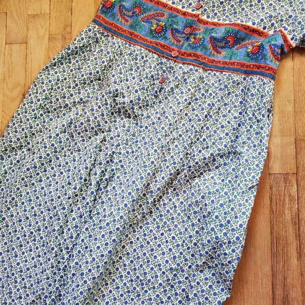 Vintage 90s Cotton Patterned Crop Jumpsuit Blue W… - image 3