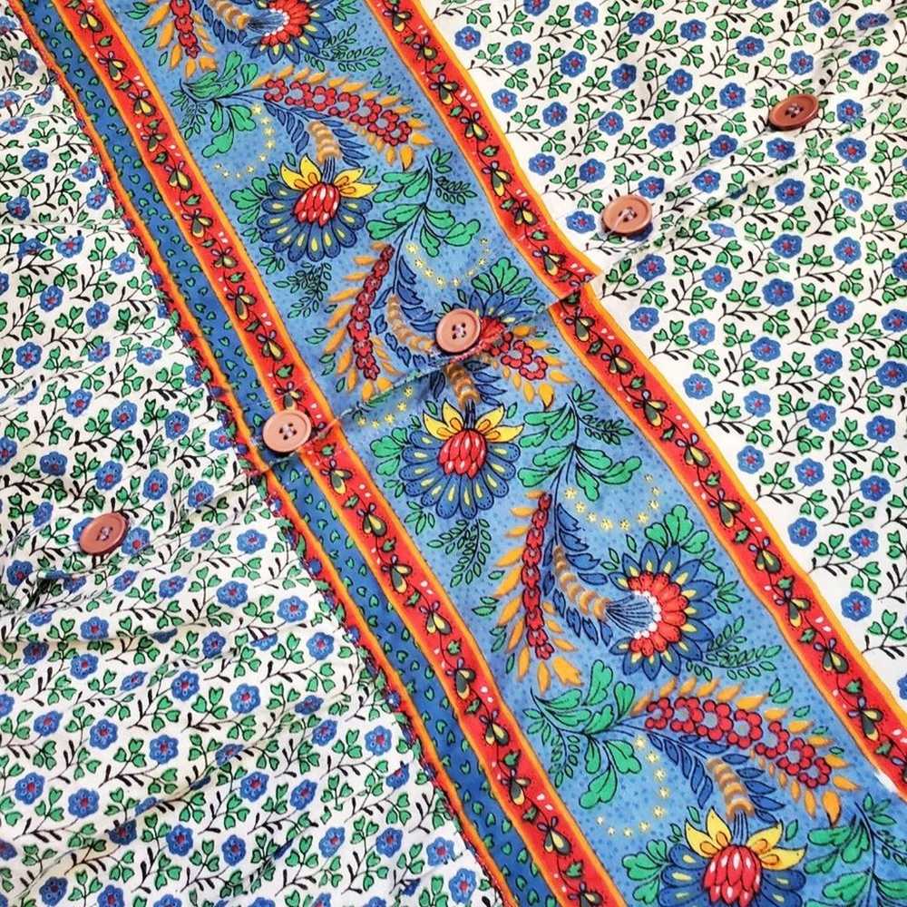 Vintage 90s Cotton Patterned Crop Jumpsuit Blue W… - image 5