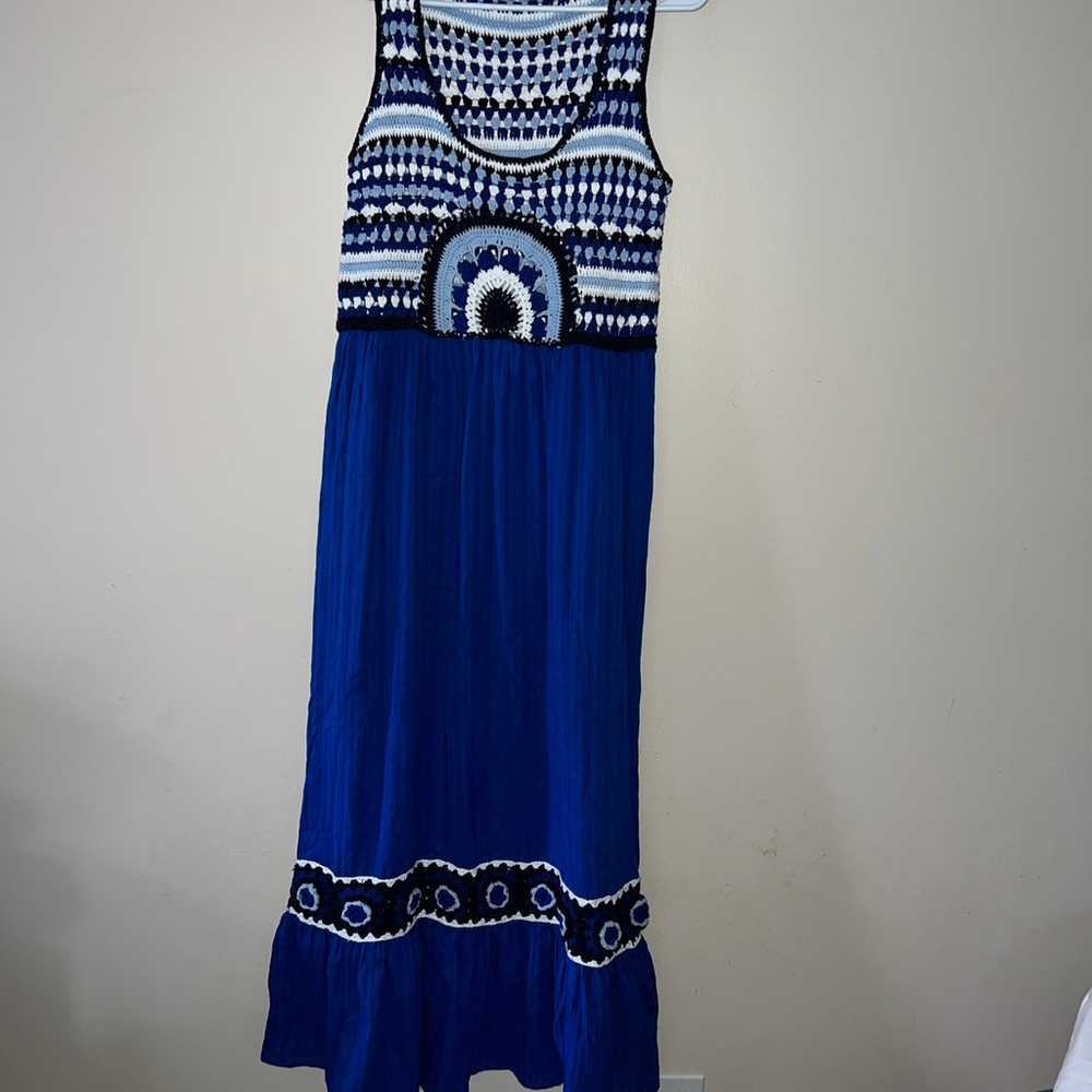ZARA 100% cotton maxi long blue crochet contrast … - image 1