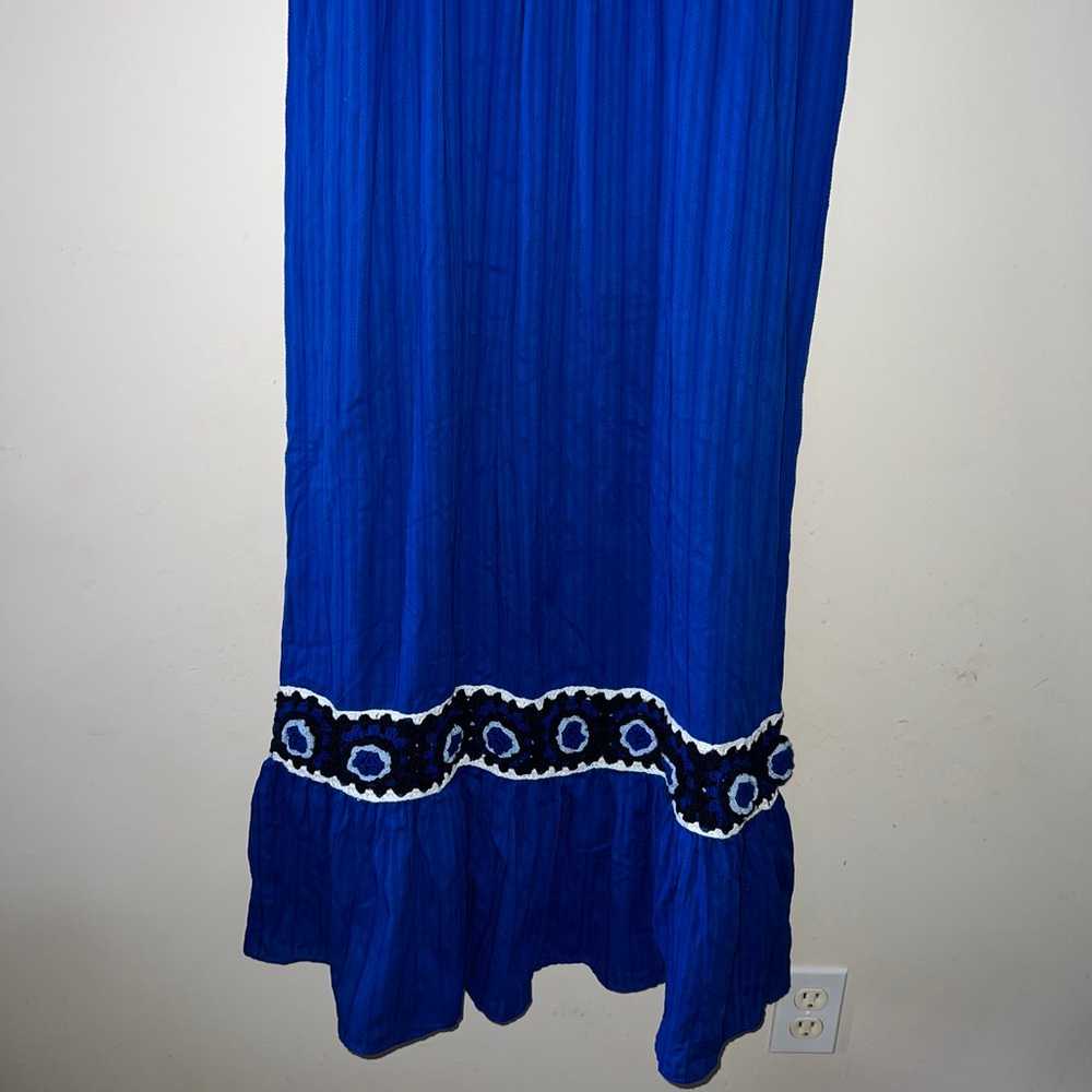 ZARA 100% cotton maxi long blue crochet contrast … - image 2