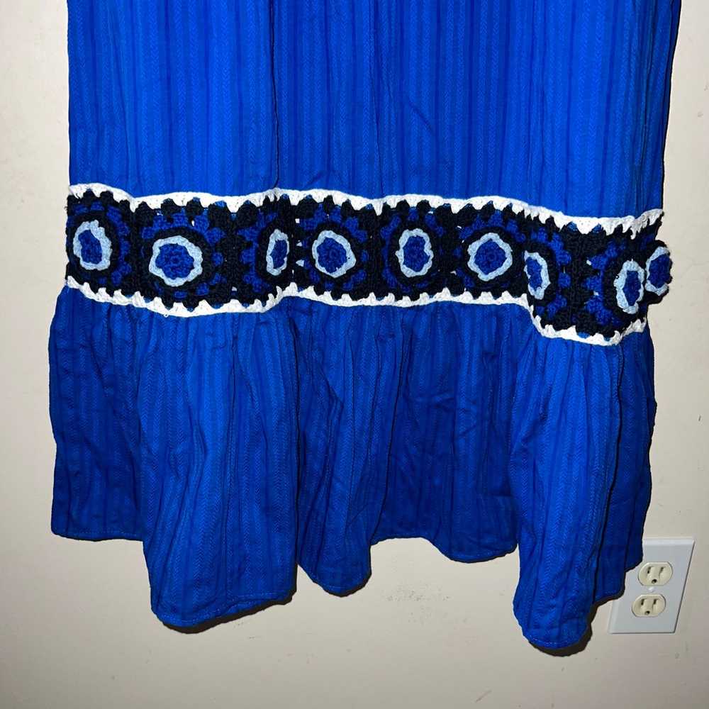 ZARA 100% cotton maxi long blue crochet contrast … - image 3