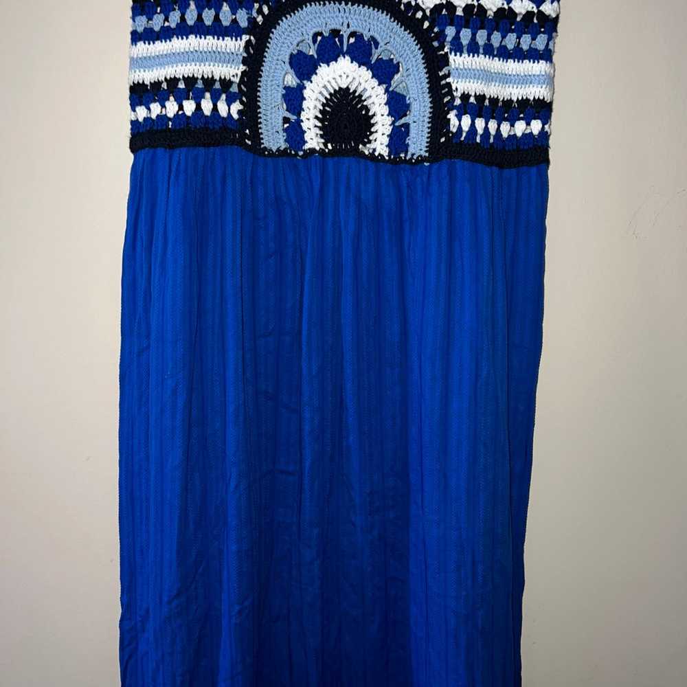 ZARA 100% cotton maxi long blue crochet contrast … - image 4