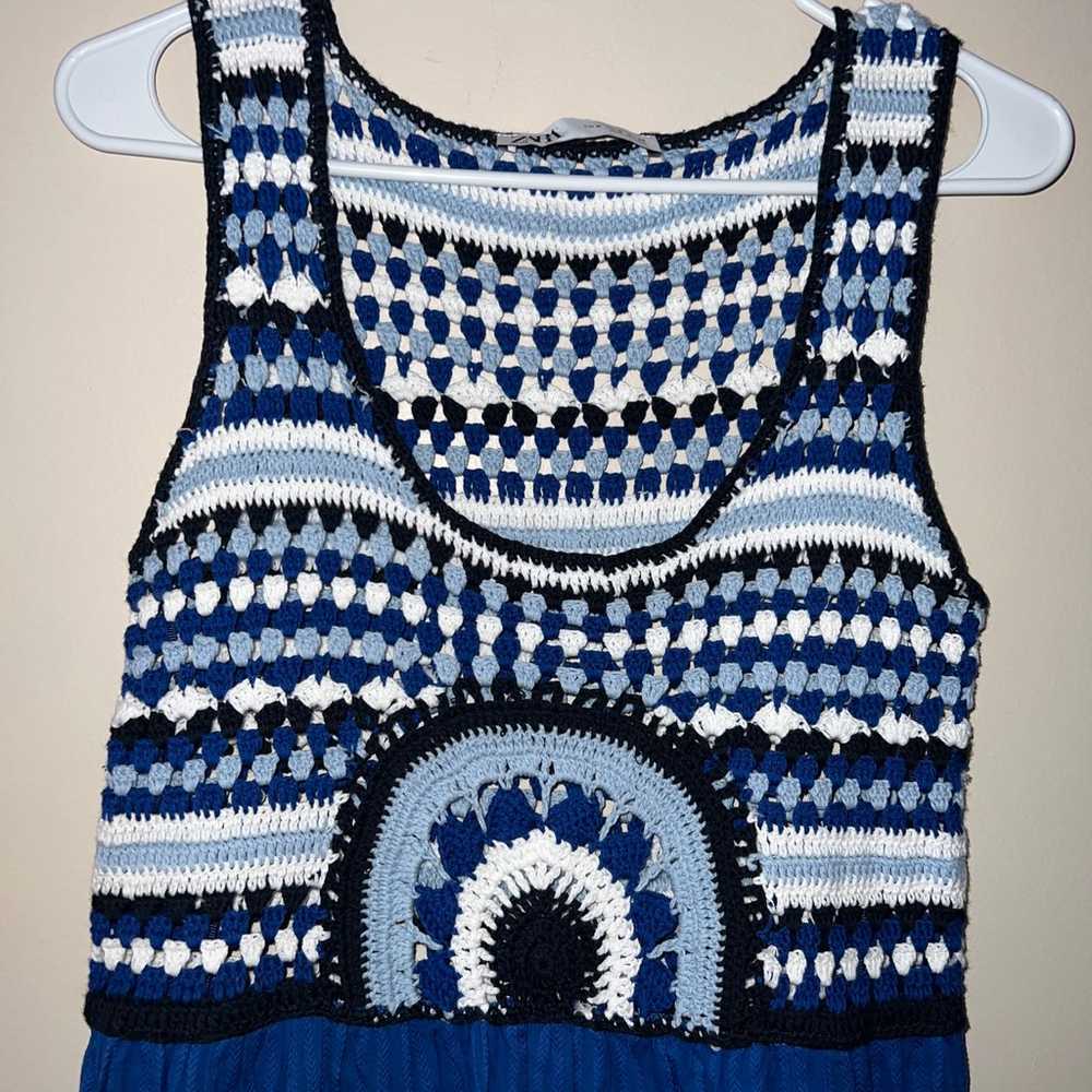 ZARA 100% cotton maxi long blue crochet contrast … - image 5