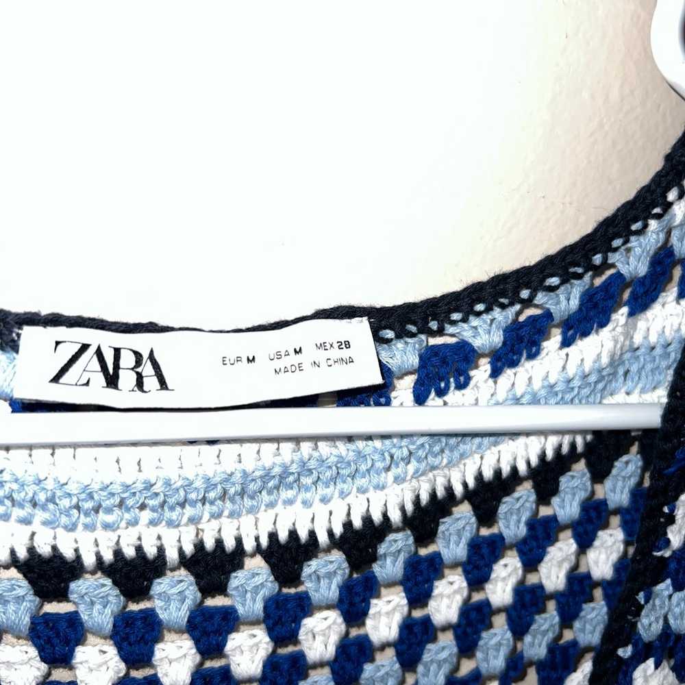ZARA 100% cotton maxi long blue crochet contrast … - image 6