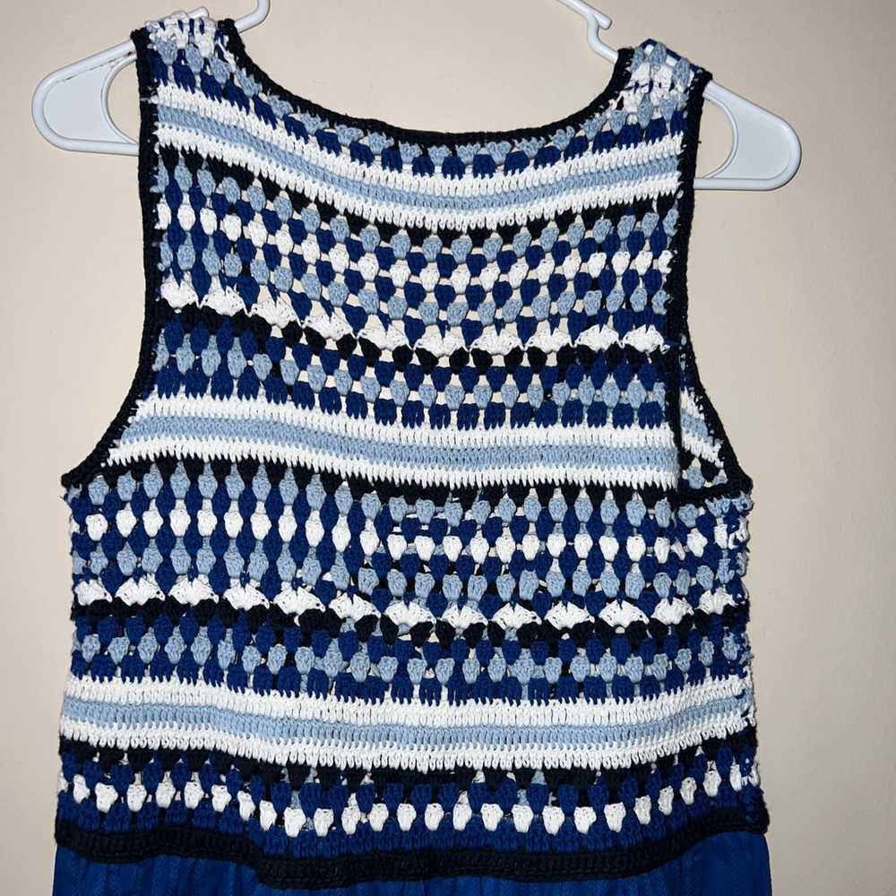 ZARA 100% cotton maxi long blue crochet contrast … - image 7