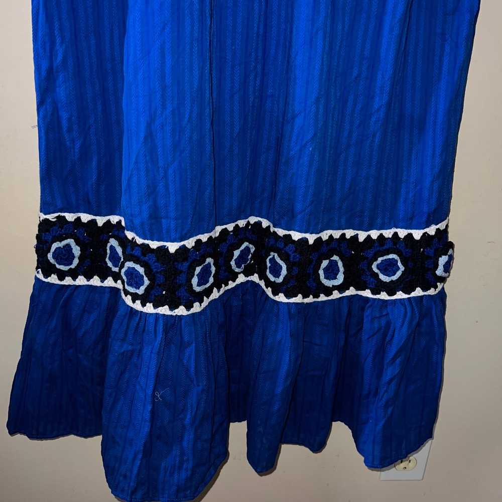 ZARA 100% cotton maxi long blue crochet contrast … - image 8