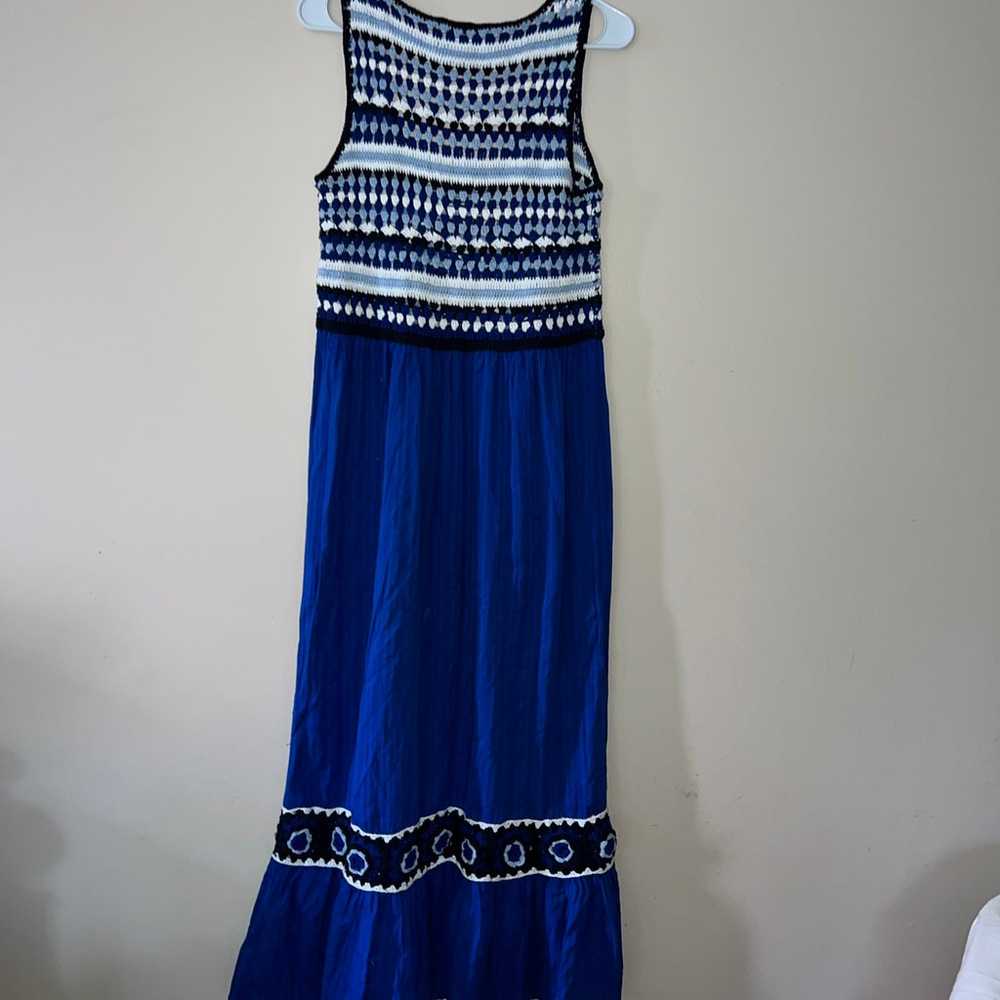 ZARA 100% cotton maxi long blue crochet contrast … - image 9