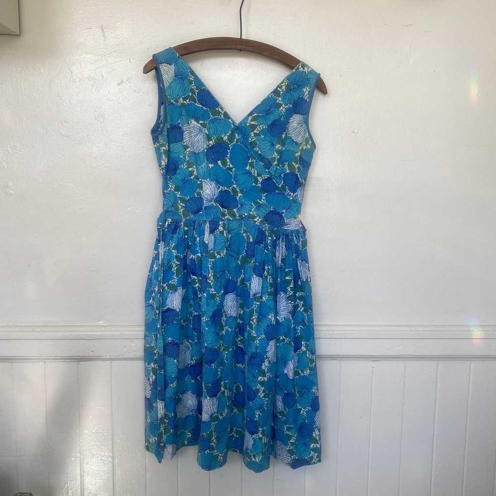 Vintage 1960s Blue Floral Summer Dress - image 1