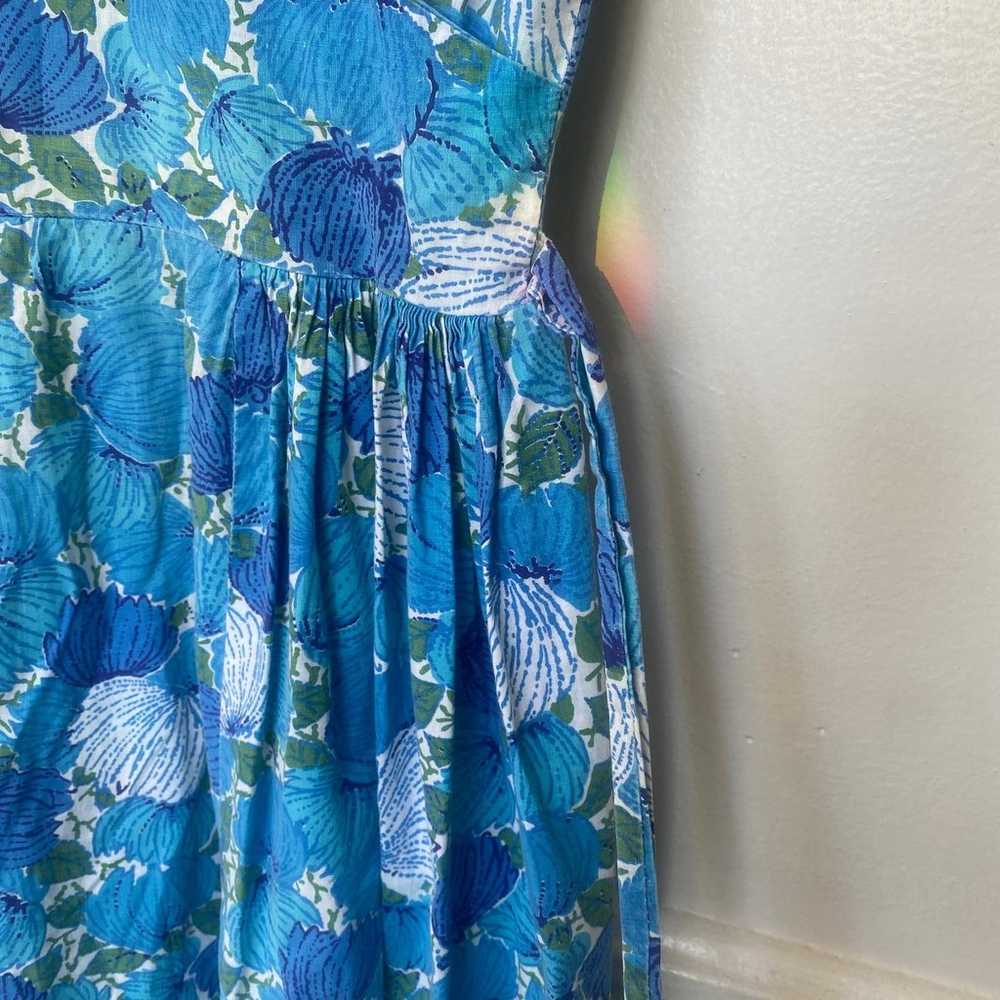 Vintage 1960s Blue Floral Summer Dress - image 3