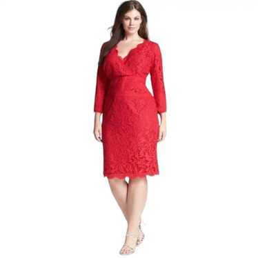 Tadashi Shoji Red Lace Brocade 3/4 Sleeve Dress - image 1