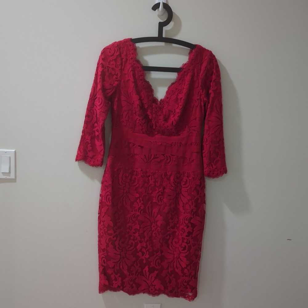 Tadashi Shoji Red Lace Brocade 3/4 Sleeve Dress - image 2