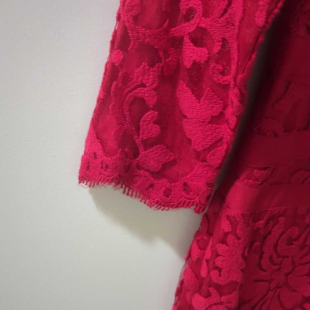 Tadashi Shoji Red Lace Brocade 3/4 Sleeve Dress - image 4