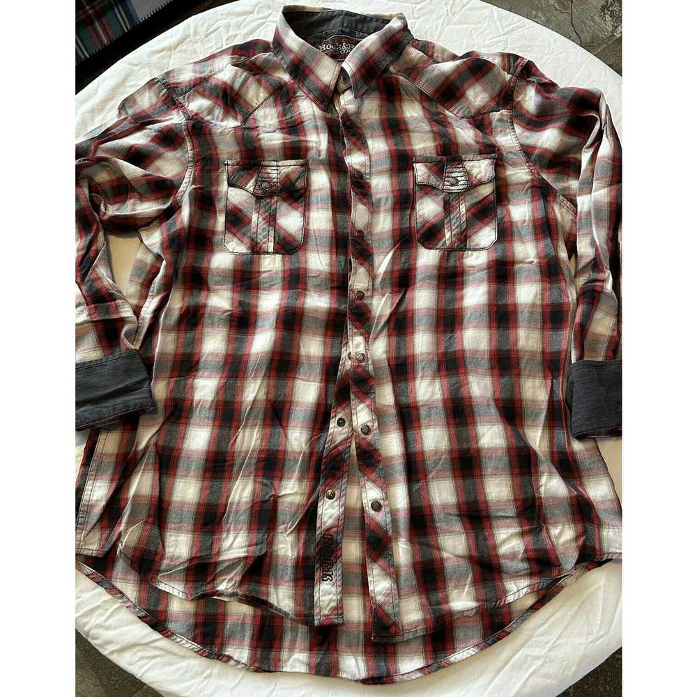 Other Rock&Roll Cowboy Plaid XL Shirt Red/Black/W… - image 3