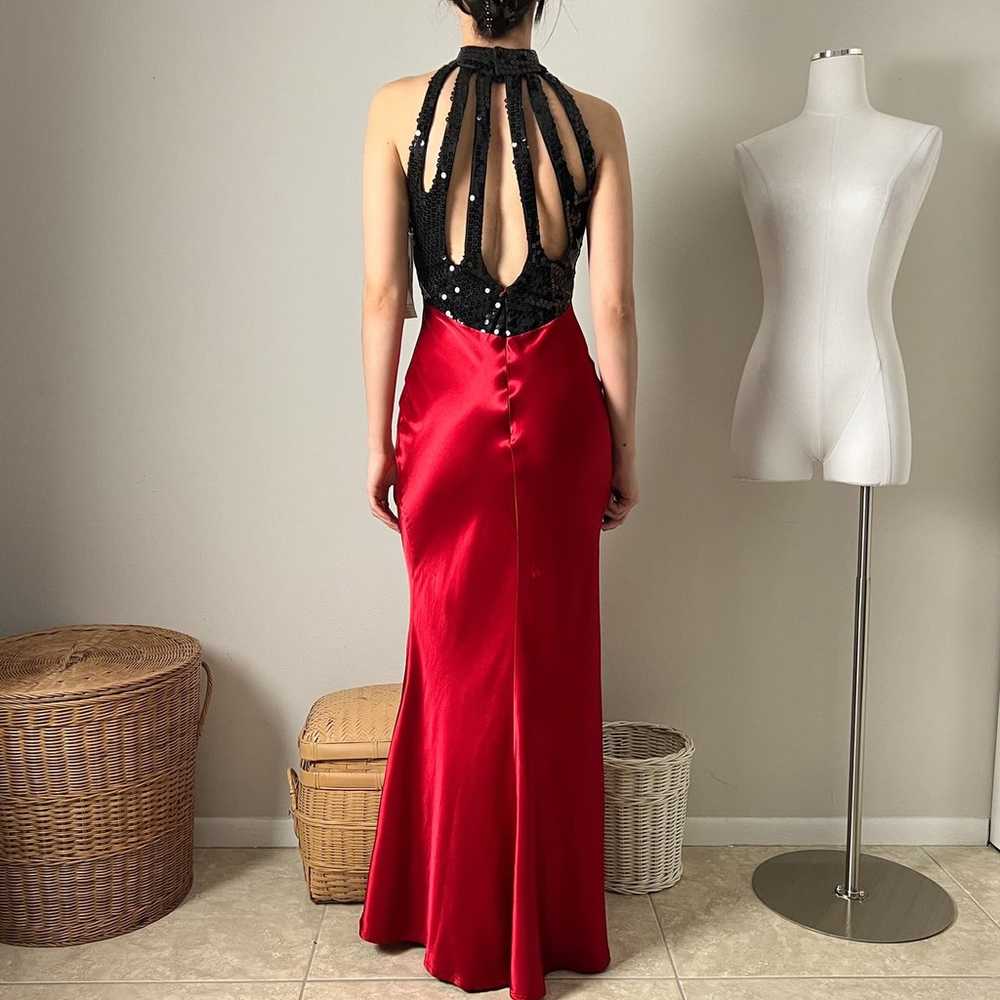 vintage 80 90s black sequin red satin high neck k… - image 3