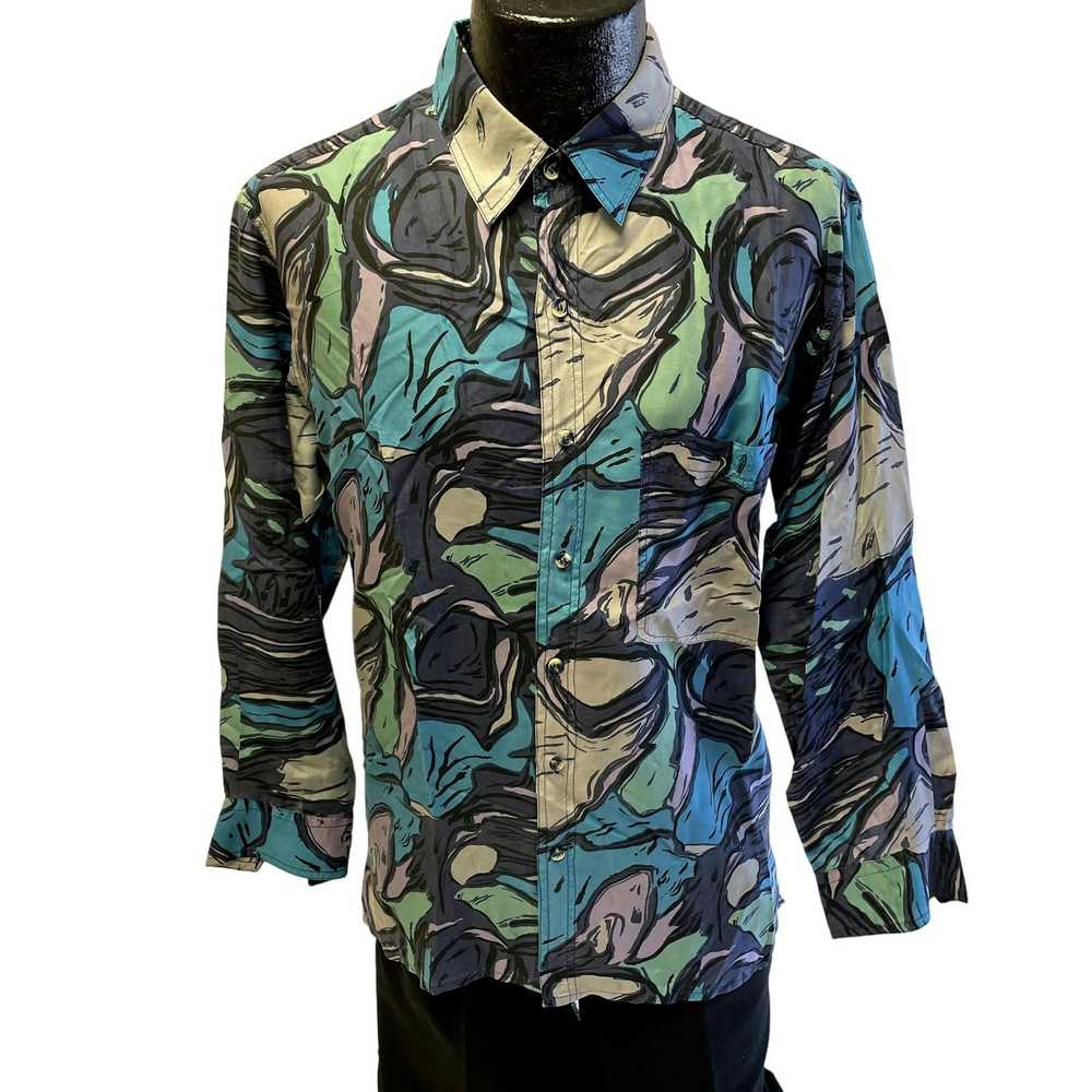 Unkwn 80's JAB Blue Gray Swirl ABSTRACT Button Up… - image 2